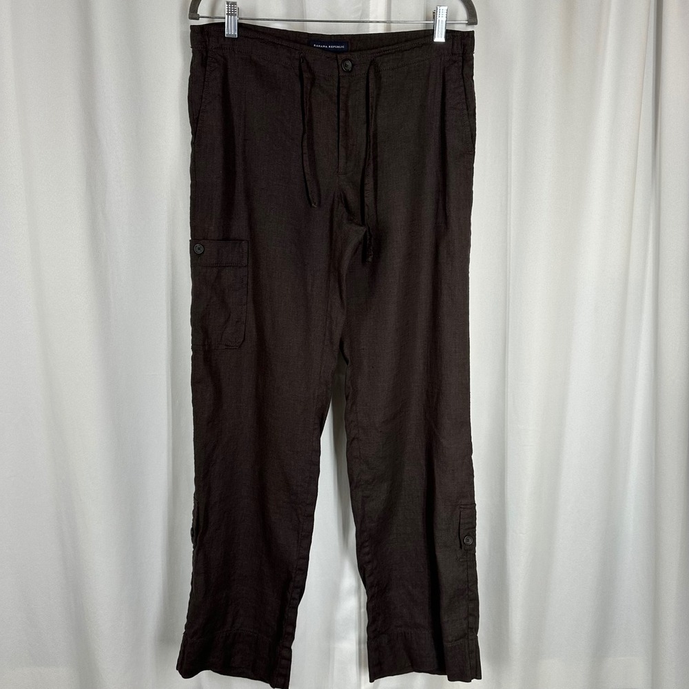 Banana‎ Republic Linen Blend Cargo Pants Size 6 Brown Roll Tab 30" Inseam
